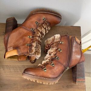 PIKOLINOS Brown Lace Up Fur Boots